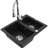 Mexen Carlos granitový drez 1,5-komorový s kuchynskou batériou Savita, čierny - 6518-77-672601-00