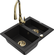 Mexen Carlos granitový drez s 1,5 komorou a kuchynskou batériou Savita, čierny - 6518-77-672601-50