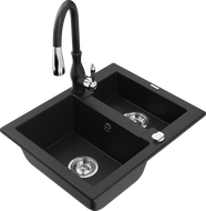 Mexen Carlos granitový drez 1,5-komorový s kuchynskou batériou Savita, čierny - 6518-77-672601-70