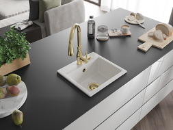 Mexen Milo žulový drez s 1 oddelením s kuchynskou batériou Savita, biely - 6505-20-672601-50