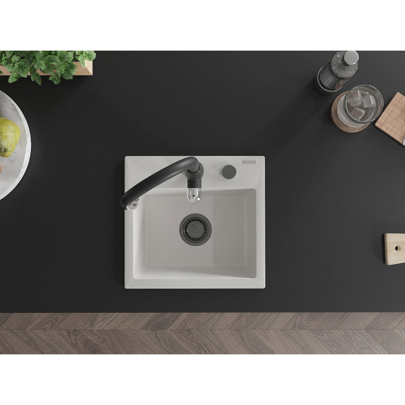 Mexen Milo žulový drez 1-komorový s kuchynskou batériou Savita, biely - 6505-20-672601-70