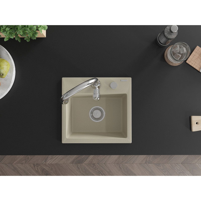 Mexen Milo granitový drez 1-komorový s kuchynskou batériou Savita, béžový - 6505-69-672601-00