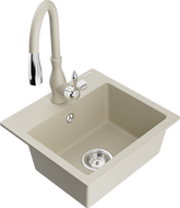 Mexen Milo granitový kuchynský drez 1-komorový s kuchynskou batériou Savita, béžový - 6505-69-672601-69