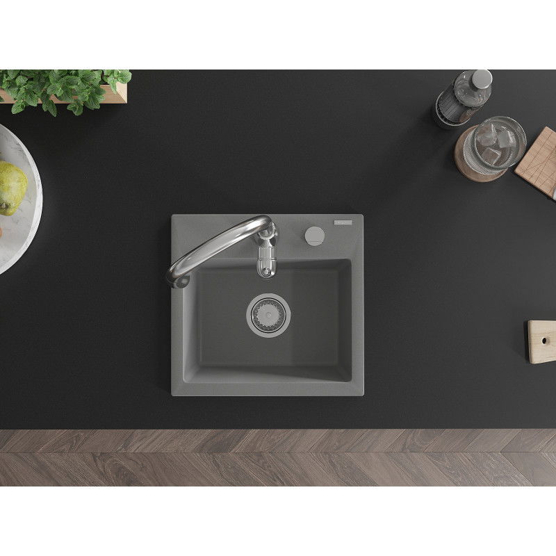 Mexen Milo žulový drez s 1-komorou a kuchynskou batériou Savita, šedý - 6505-71-672601-00