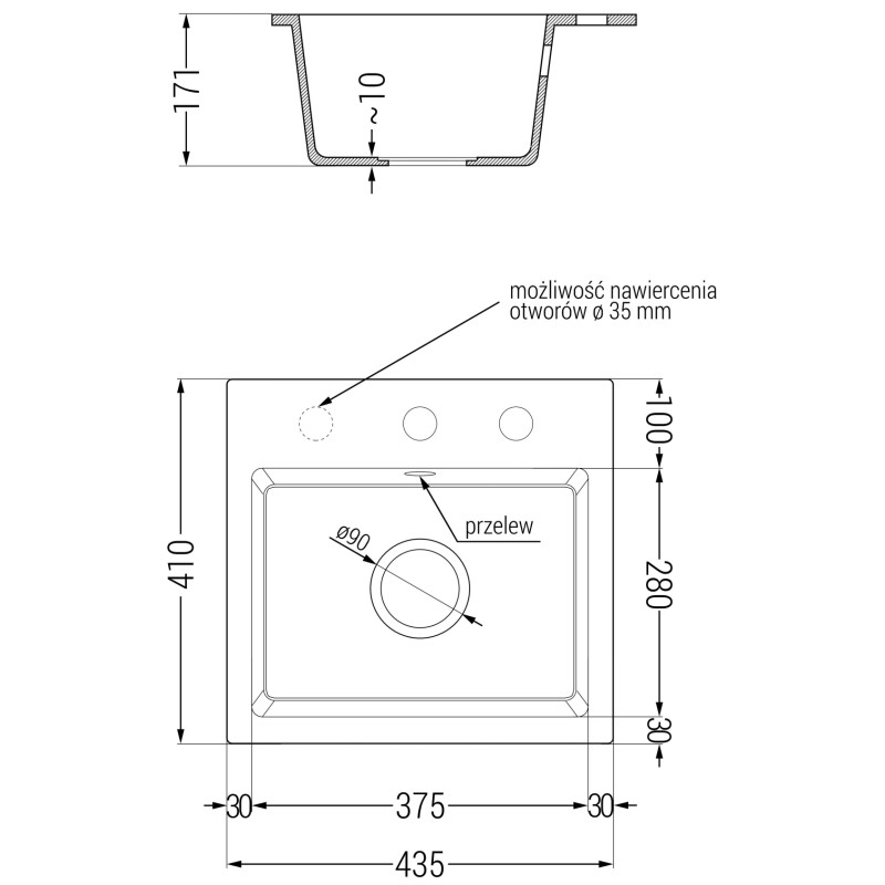 Mexen Milo granitový drez 1-komorový s kuchynskou batériou Savita, čierno/strieborný metalický - 6505-73-672601-50