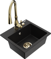 Mexen Milo žulový jednokomorový drez s kuchynskou batériou Savita, čierny - 6505-77-672601-50