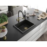 Mexen Pedro Granitový drez 1-komorový 560 x 460 mm, čierny, zlatý sifón - 6508561000-77-G