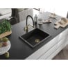 Mexen Pedro granitový jednokomorový drez 560 x 460 mm, Čierna, Sifón Zlatá - 6508561000-77-G