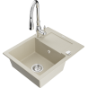 Mexen Enzo granitový kuchynský drez 1-komorový s odkvapkávačom a kuchynskou batériou Savita, béžový - 6506-69-672601-00