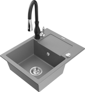 Mexen Enzo žulový drez s 1 komorou a odkvapkávačom a kuchynská batéria Savita, šedá - 6506-71-672601-70