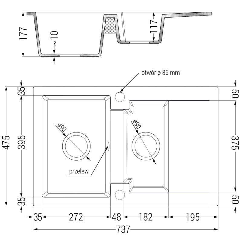 Mexen Gaspar granitový drez 1,5-komorový s odkvapkávačom a kuchynskou batériou Savita, biely - 6507-20-672601-00