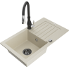 Mexen Pablo granitový kuchynský drez s jednou komorou, odkvapkávačom a kuchynskou batériou Savita, béžový