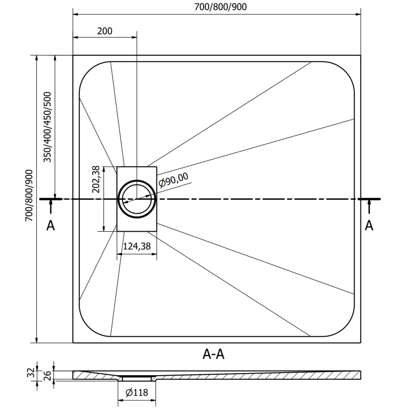 Mexen Hugo štvorcový sprchový kút SMC 90 x 90 cm, biely - 42109090