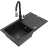 Mexen Pablo granitový kuchynský drez s odkvapkávačom a kuchynskou batériou Savita, čierny/zlatý metalik