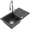Mexen Pablo granitový drez s 1 komorou s odkvapkávačom a kuchynskou batériou Savita, čierno vzorovaný - 6510-76-672601-00