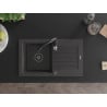 Mexen Pablo žulový drez s jednou komorou s odkvapkávačom a kuchynskou batériou Savita, čierny škvrnitý