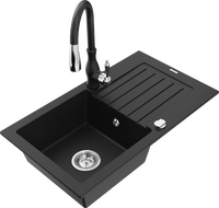 Mexen Pablo granitový kuchynský drez s 1 komorou a odkvapkávačom a kuchynská batéria Savita, čierny - 6510-77-672601-70