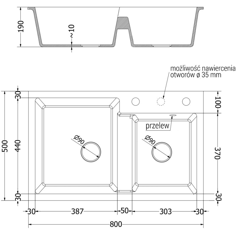 Mexen Tomas granitový drez s 2 komorami s kuchynskou batériou Savita, sivý - 6516-71-672601-50