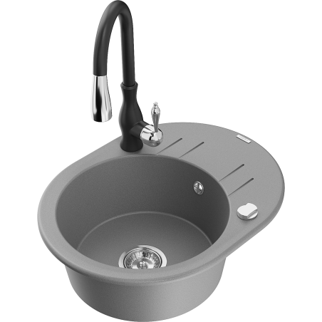 Mexen Kevin granitový kuchynský drez s 1 komorou, odkvapkávačom a kuchynskou batériou Savita, sivý - 6517-71-672601-70