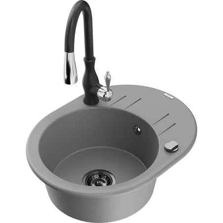 Mexen Kevin žulový drez s 1-komorou, odkvapkávačom a kuchynskou batériou Savita, sivý - 6517-71-672601-70-B