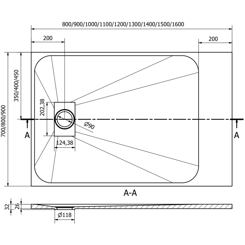 Mexen Hugo obdĺžnikový sprchový kút SMC 100 x 90 cm, čierny - 42709010