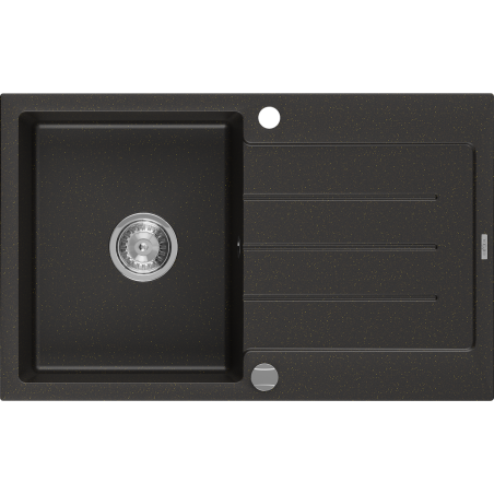 Mexen Bruno granitový drez s 1 komorou s odkvapkávačom 795 x 495 mm, čierny/zlatý metalický, chrómový sifón