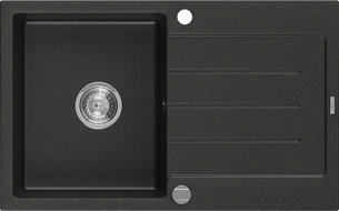 Mexen Bruno granitový drez s 1 komorou s odkvapkávačom 795 x 495 mm, čierny/zlatý metalický, chrómový sifón