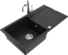 Mexen Leo žulový 1-komorový kuchynský drez s odkvapkávačom a batériou Carla, čierny - 6501-77-670700-00