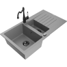 Mexen Matias žulový drez 1,5-komorový s odkvapkávačom a kuchynskou batériou Carla, sivý - 6502-71-670700-70-B