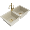 Mexen Mario granitový dvojkomorový drez s kuchynskou batériou Carla, béžový - 6504-69-670700-50