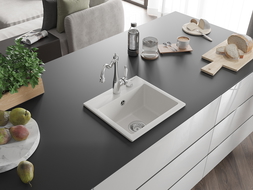 Mexen Milo žulový drez 1-komorový s kuchynskou batériou Carla, biely - 6505-20-670700-00