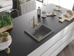 Mexen Milo žulový drez 1-komorový s kuchynskou batériou Carla, sivý - 6505-71-670700-50