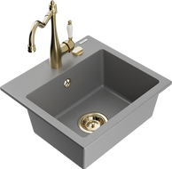 Mexen Milo žulový drez 1-komorový s kuchynskou batériou Carla, sivý - 6505-71-670700-50