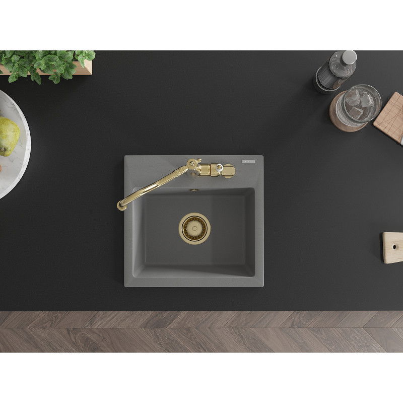 Mexen Milo žulový drez 1-komorový s kuchynskou batériou Carla, sivý - 6505-71-670700-50