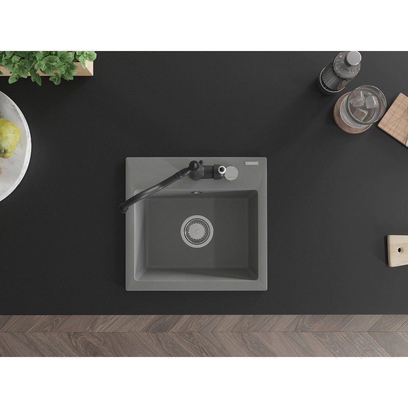 Mexen Milo granitový drez 1-komorový s kuchynskou batériou Carla, sivý - 6505-71-670700-70