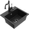 Mexen Milo jednokomorový granitový drez s kuchynskou batériou Carla, čierny/strieborný metalík - 6505-73-670700-70-B