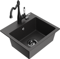 Mexen Milo žulový drez s jednou komorou s kuchynskou batériou Carla, čierny škvrnitý - 6505-76-670700-70-B