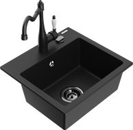Mexen Milo granitový drez 1-komorový s kuchynskou batériou Carla, čierny - 6505-77-670700-70-B