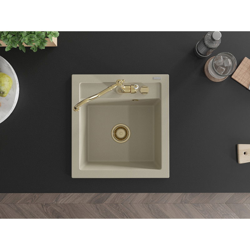 Mexen Vito žulový drez s 1 komorou a kuchynskou batériou Carla, béžový - 6503-69-670700-50