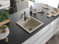 Mexen Vito granitový drez 1-komorový s kuchynskou batériou Carla, béžový - 6503-69-670700-70