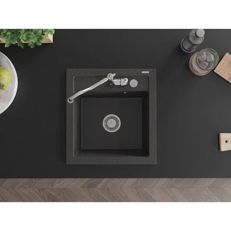Mexen Vito žulový drez s jednou komorou s kuchynskou batériou Carla, čierny s bodkami - 6503-76-670700-00