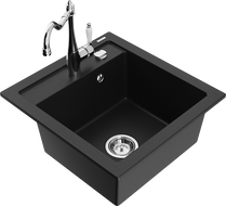 Mexen Vito žulový drez s 1-komorou s kuchynskou batériou Carla, čierny - 6503-77-670700-00