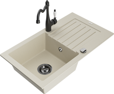 Mexen Pablo žulový drez s odkvapkávačom a kuchynskou batériou Carla, béžový - 6510-69-670700-70