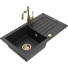 Mexen Pablo granitový drez s 1 komorou a odkvapkaním a kuchynskou batériou Carla, čierny/strieborný metalický