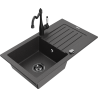 Mexen Pablo žulový drez s odkvapkávacou plochou a kuchynskou batériou Carla, čierny škvrnitý - 6510-76-670700-70-B