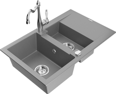 Mexen Gaspar granitový drez 1,5-komorový s odkvapkávačom a kuchynskou batériou Carla, sivý - 6507-71-670700-00