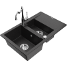 Mexen Gaspar granitový drez 1,5-komorový s odkvapkávačom a kuchynskou batériou Carla čierny/strieborný metalický