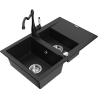 Mexen Gaspar žulový drez 1,5-komorový s odkvapkávačom a kuchynskou batériou Carla, čierny - 6507-77-670700-70