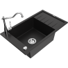 Mexen Elias granitový drez s 1 komorou so sušičom a kuchynskou batériou Carla, čierny - 6511-77-670700-00