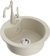 Mexen Diego granitový kuchynský drez s 1 komorou a kuchynskou batériou Carla, béžový - 6512-69-670700-69